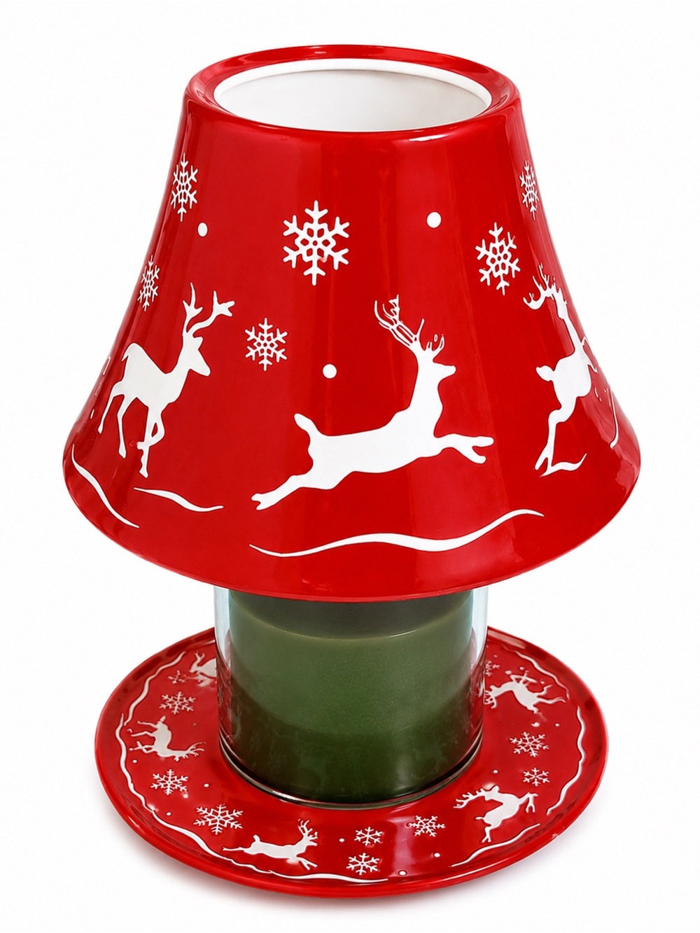 Yankee Candle Red Reindeer Porcelain Jar Candle Shade &  Candle Plate- Holiday